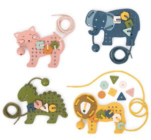 Wooden animal lacing game