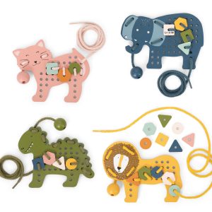 Wooden animal lacing game