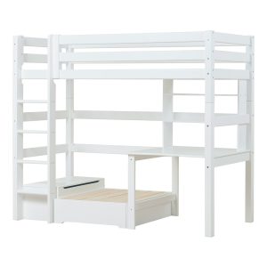 ECO Luxury Loft bed 90x200 with Study and Chill Module, Flexible slats, White